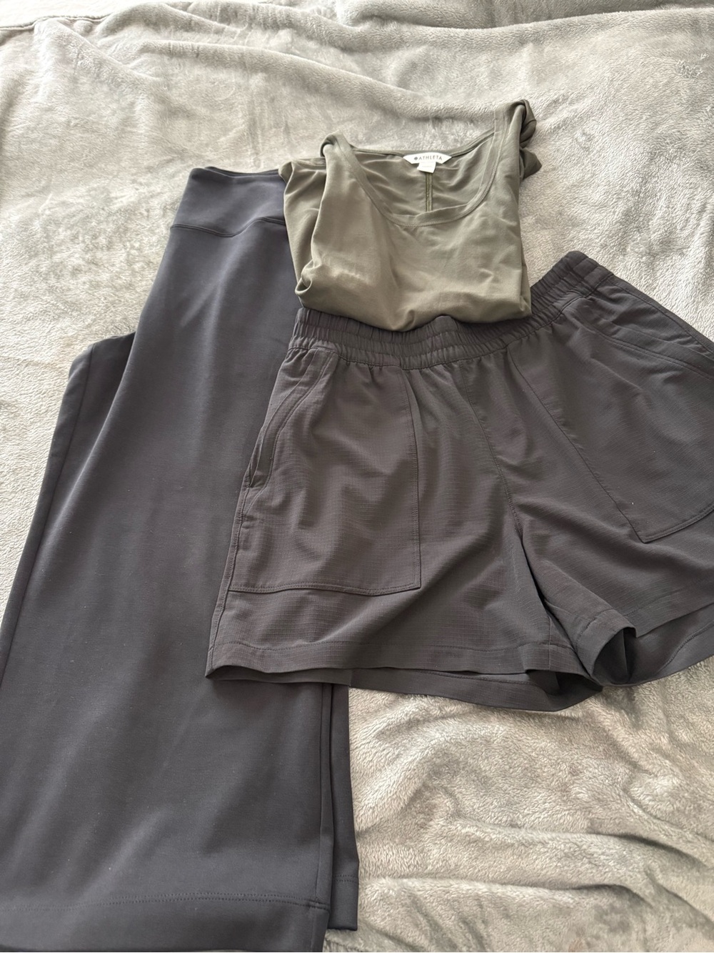 Athleta Olive Scoop Tank with Black Track Pants & Shorts Set